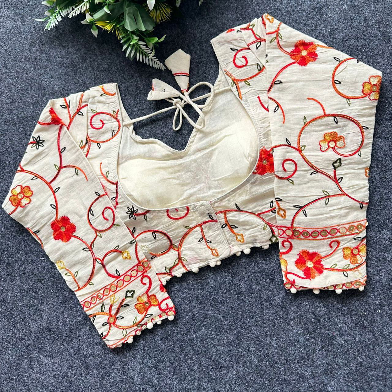 Floral Harmony Khadi Cotton Blouse - Maantee