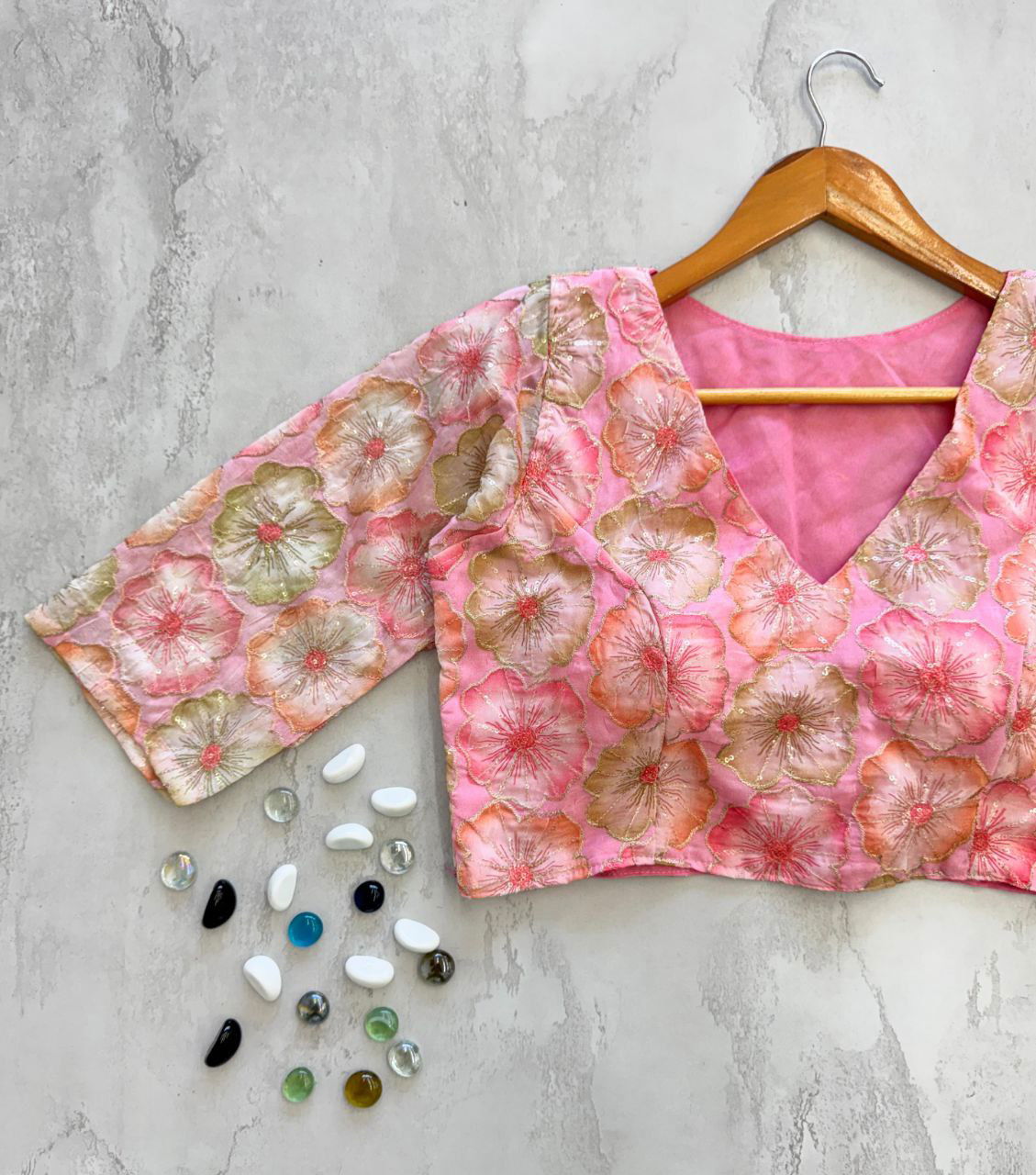 Floral Print Bridal Organza Festival Blouse - Maantee