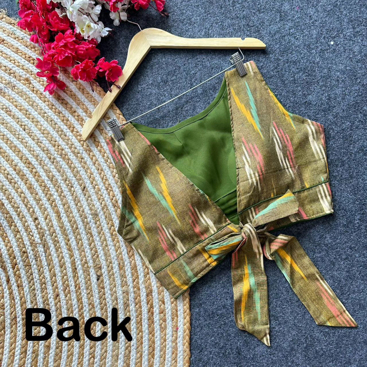 Ikkat Handloom Blouse with Back Tie Bow - Maantee