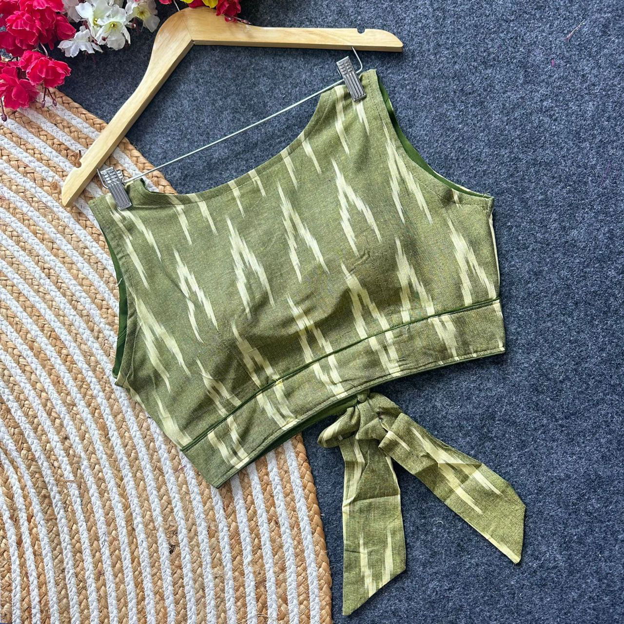 Ikkat Handloom Blouse with Back Tie Bow - Maantee